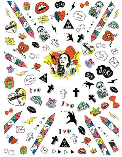 Gothic Love Nail Stickers – Cross, Heart, Open Mouth, Birds Letter Designs | Red Black Green Toxic Romance Nail Art Decals | Gothique Amour