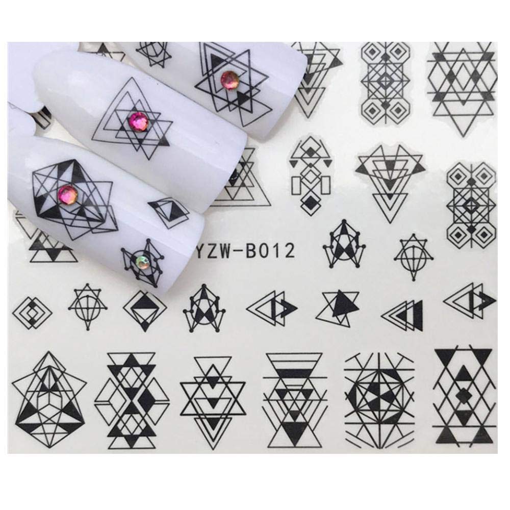 Minimalist Geometric Nail Decals Boho Tribal Symbol Nail Art Black Line Water Transfer Nail Stickers Arrow Moon Triangle DIY Craft