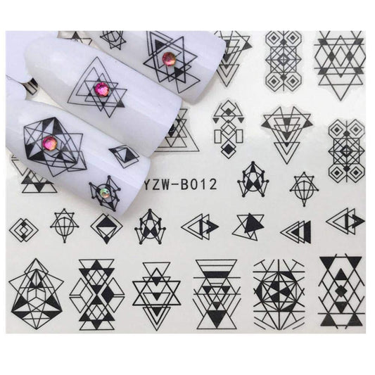 Minimalist Geometric Nail Decals Boho Tribal Symbol Nail Art Black Line Water Transfer Nail Stickers Arrow Moon Triangle DIY Craft