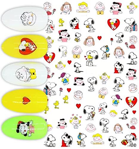 Super Cute Snoopy Peanut Lucy Nail Decals Sticker Salon Quality Nail Art - 1 Sheet Red Heart