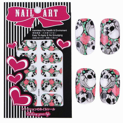 Full set of 12 punk gothic rockabilly skull and roses nail wrap decals sticker salon quality nail art - great for halloween! 1 sheet