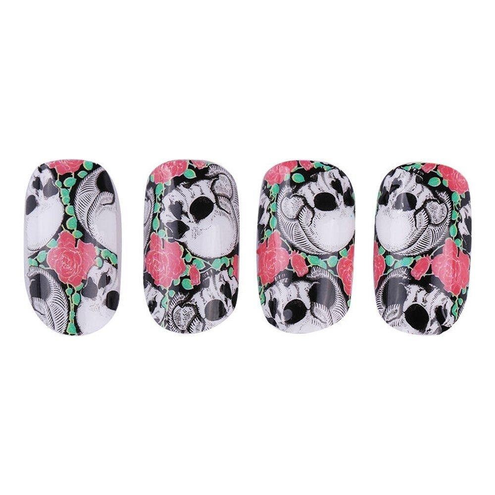 Full set of 12 punk gothic rockabilly skull and roses nail wrap decals sticker salon quality nail art - great for halloween! 1 sheet