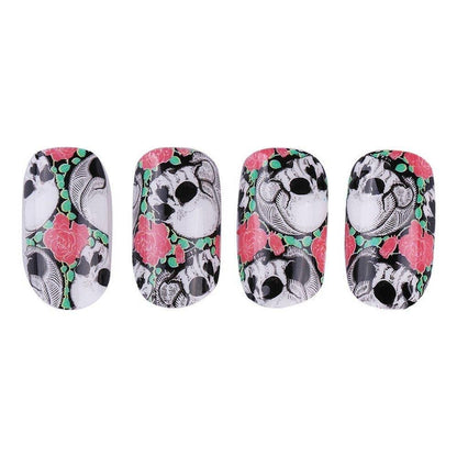 Full set of 12 punk gothic rockabilly skull and roses nail wrap decals sticker salon quality nail art - great for halloween! 1 sheet