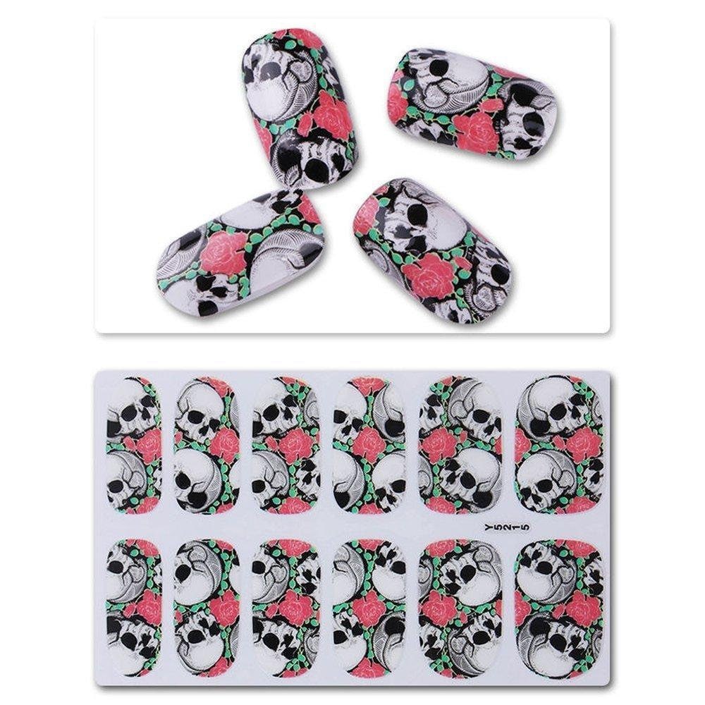 Full set of 12 punk gothic rockabilly skull and roses nail wrap decals sticker salon quality nail art - great for halloween! 1 sheet