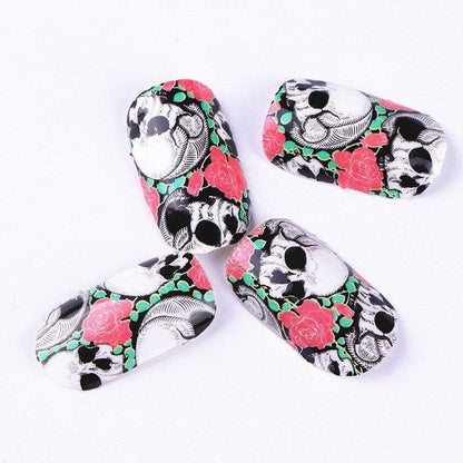 Full set of 12 punk gothic rockabilly skull and roses nail wrap decals sticker salon quality nail art - great for halloween! 1 sheet