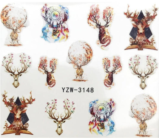 Sheet of deers and antlers with flowers and dream catchers nail art - nail decals
