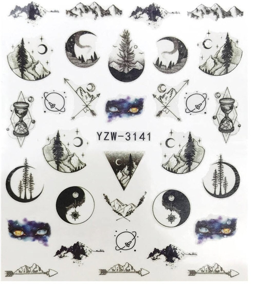Set of Spiritual Time Travel Yin Yang Moon Nail Stickers  Salon Quality Nail Art - Nail Decals