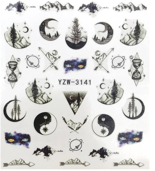 Set of Spiritual Time Travel Yin Yang Moon Nail Stickers  Salon Quality Nail Art - Nail Decals