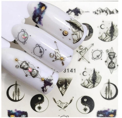 Set of Spiritual Time Travel Yin Yang Moon Nail Stickers  Salon Quality Nail Art - Nail Decals
