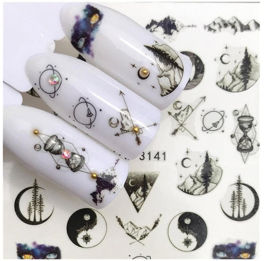 Set of Spiritual Time Travel Yin Yang Moon Nail Stickers  Salon Quality Nail Art - Nail Decals