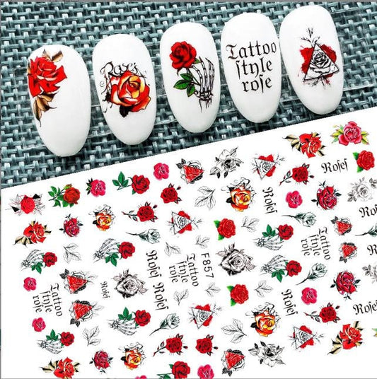 Get Your Goth On: Full Sheet of Black White Red Roses Nail Decals - The Ultimate Nail Art for Punk Princesses and Rockabilly Rebels!