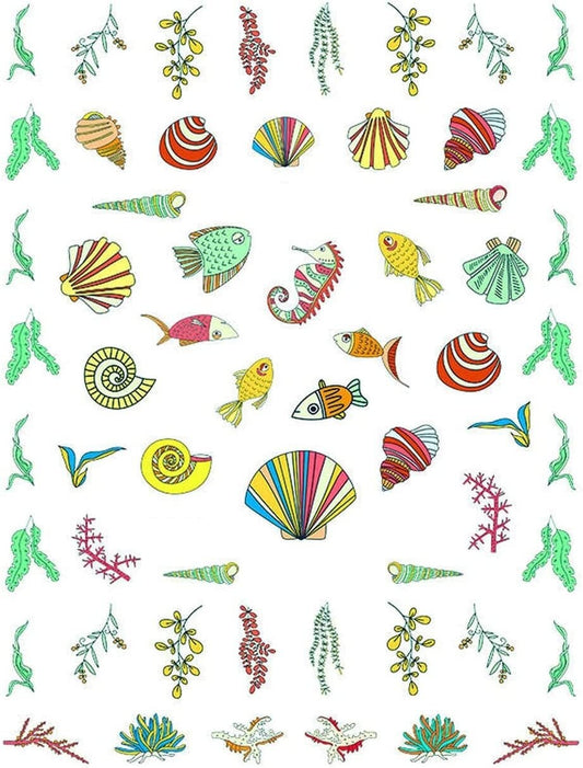 Under The Sea Marine Life Seashell Seahorse Marine Biology Nail Stickers - Fingernail Art Decals