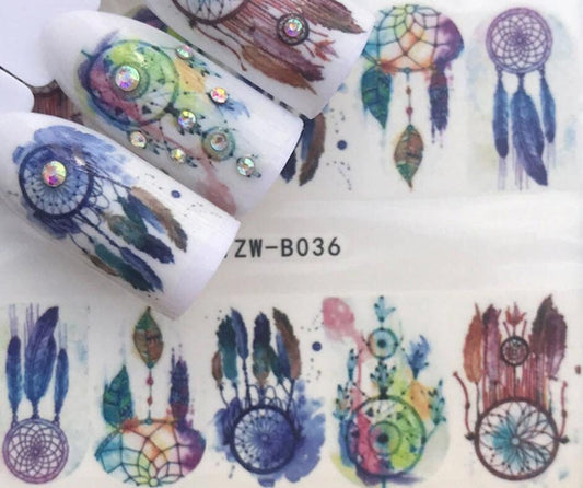 Full sheet dreamcatcher - feather - watercolor - nail stickers - salon quality nail art nail wrap nail decals  - 1 sheet