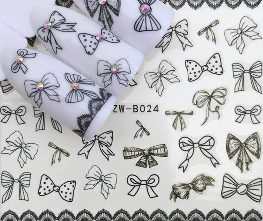 Full sheet black bows nail stickers - salon quality nail art nail wrap nail decals  - 1 sheet