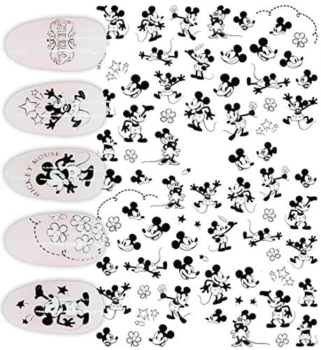 Black & white Mickey Mouse Minnie Mouse nail stickers decal for Disney nail art Star Flowers