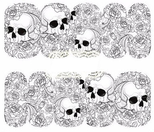 Full Sheet of Black White Skull  with roses Nail Decal Punk Gothic Rockabilly SKULL Nail Wrap Decals Sticker Salon Quality Nail Art - Great