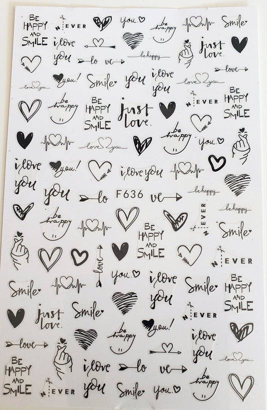 My Funny Valentine oh How I love you finger nail stickers hearts