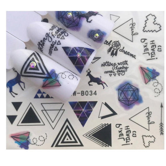 Full sheet black rustic indie  nail sticker heart - paper plane - diamonds -deer  - salon quality nail art nail wrap nail decals  - 1 sheet