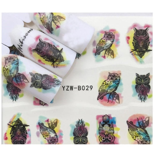 Full set black owl watercolor nail sticker salon quality nail art nail wrap nail decals  - 1 sheet