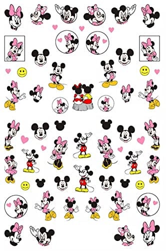 Ears Cute Minnie Mouse Mickey Mouse Love Nail Decals Sticker Salon Quality Nail Art Flower - Heart Yellow Pink