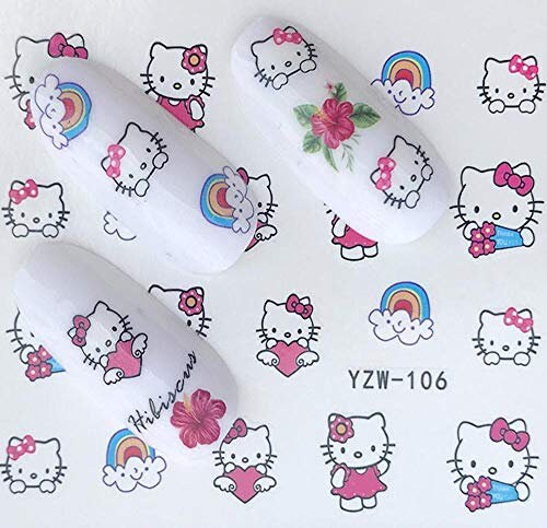 Hello Kitty is Everyone Favorite Cat Nail Decals Sticker with Rainbows Kawaii - 1 Sheet