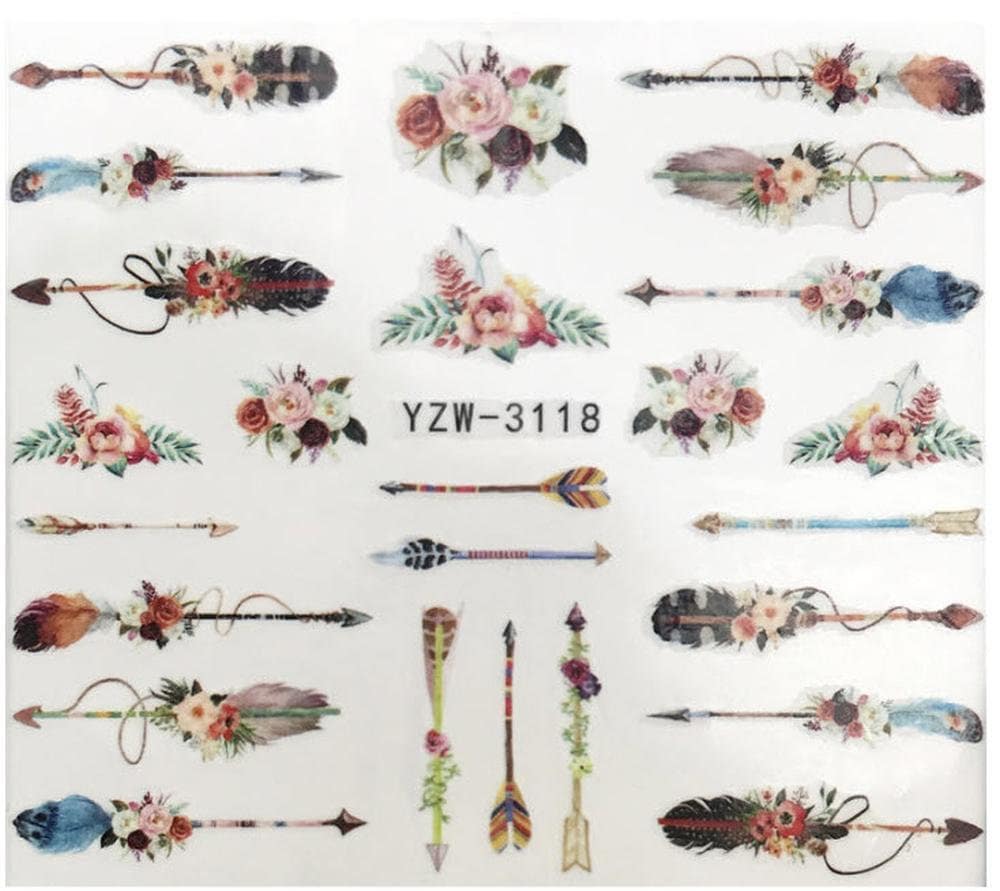 Full set of feather arrows and flower nail sticker salon quality nail art - nail decals