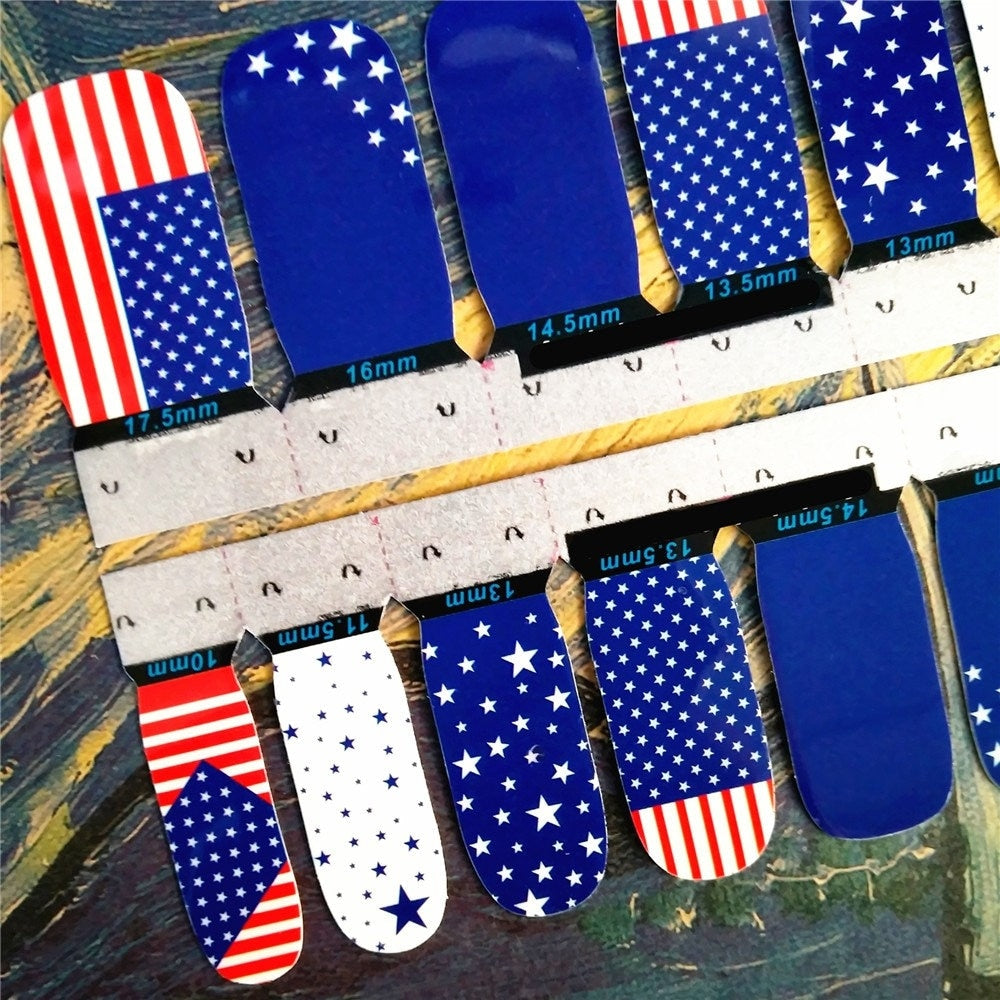 Full Set of 14 4th of July Nail Wrap Decals Sticker Salon Quality Nail Art - American Flag Sticker