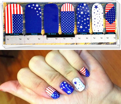 Full Set of 14 4th of July Nail Wrap Decals Sticker Salon Quality Nail Art - American Flag Sticker