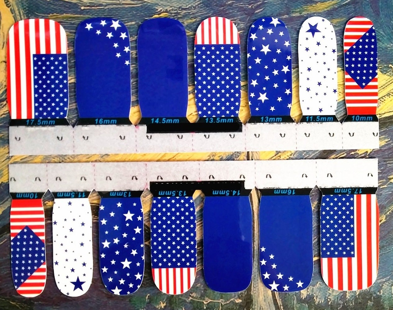 Full Set of 14 4th of July Nail Wrap Decals Sticker Salon Quality Nail Art - American Flag Sticker