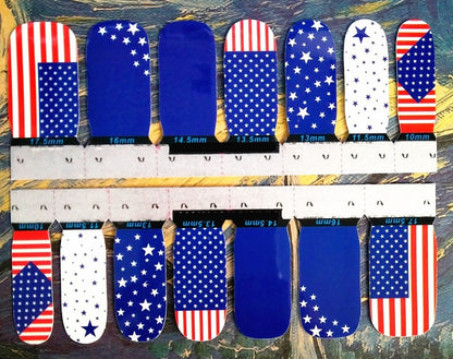 Full Set of 14 4th of July Nail Wrap Decals Sticker Salon Quality Nail Art - American Flag Sticker