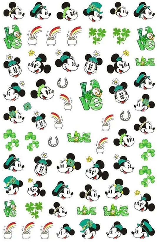 Luck of the Irish St. Paddy's Day Nail Art Stickers - Four-Leaf Clovers Mickey-Minnie Magic! Nail Decals Sticker - Nail Stickers Cute Mouse