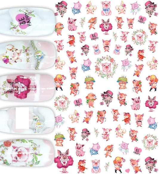 Oink-tastic Babe Inspired Piggy Fashion Nail Art Stickers – Adorable Pigs in Playful Fashion Poses for Your Perfect Pink Manicure!
