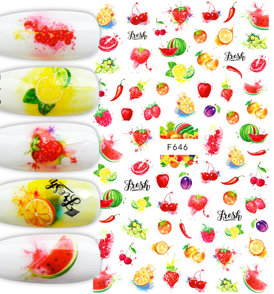 Fresh Summer Fruit Nail Stickers – Watermelon, Strawberries, Oranges, Limes & Hot Peppers Colorful Self Adhesive Manicure Decals - Caliente