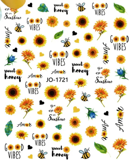 Nothing says Summer more than a Sunflower!  Nail Art Stickers – Yellow Flowers, Bees & Good Vibes Summer Decals for Manicure Designs yellow