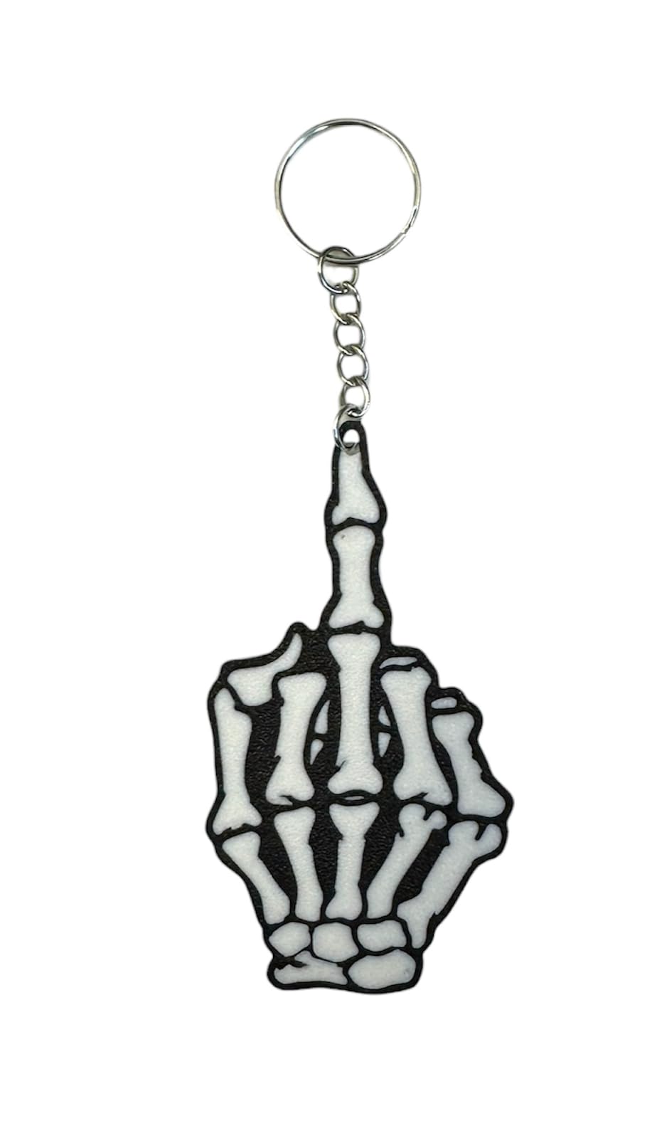Black & White Skeleton Hand Middle Finger Keychain  Dark Humor Rebel Accessory | Gothic Sarcastic Fuck You Skeleton Hand Keychain for Adults