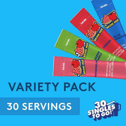 Jolly Rancher Zero Sugar Drink Mix Variety Pack – 30 Singles To Go (89.1g)  – Green Apple, Blue Raspberry, Cherry & Watermelon / Mélange à Boisson Sans Sucre – 30 Portions – Pommes, Framboise Bleue, Cerise & Melon d’Eau