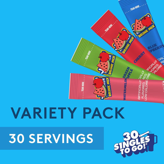 Jolly Rancher Zero Sugar Drink Mix Variety Pack – 30 Singles To Go (89.1g)  – Green Apple, Blue Raspberry, Cherry & Watermelon / Mélange à Boisson Sans Sucre – 30 Portions – Pommes, Framboise Bleue, Cerise & Melon d’Eau