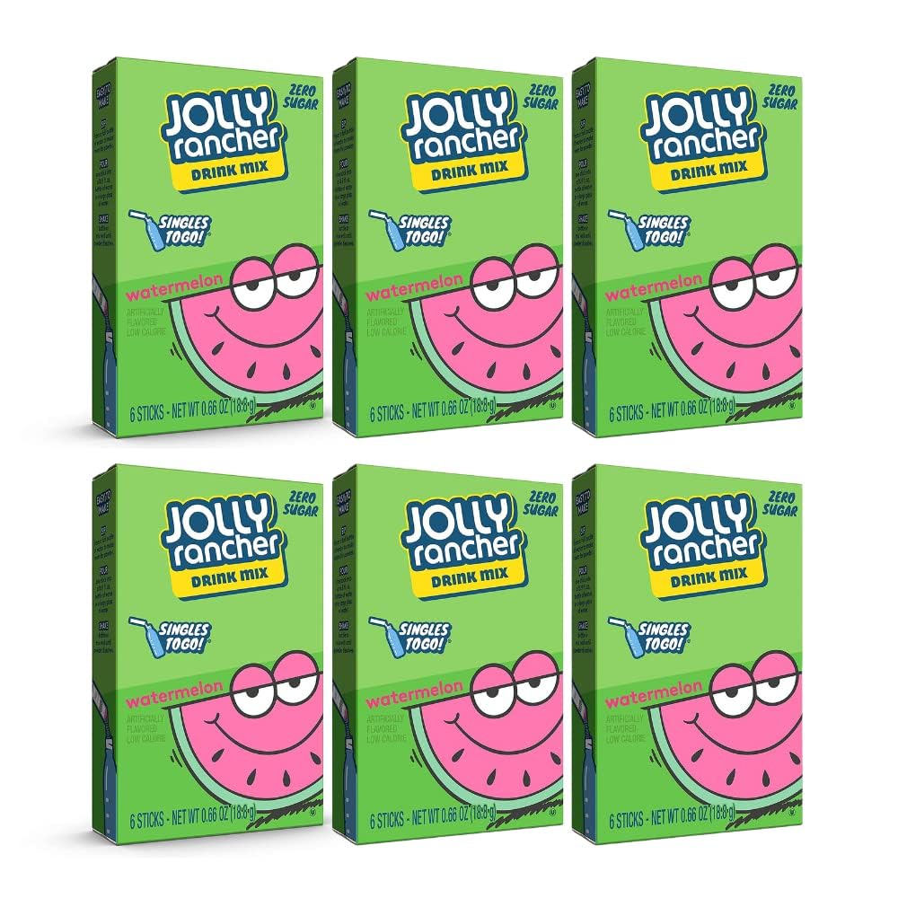 Jolly Rancher Watermelon 6 box of 6 stick - 32 Single Servings - Sugar Free Keto