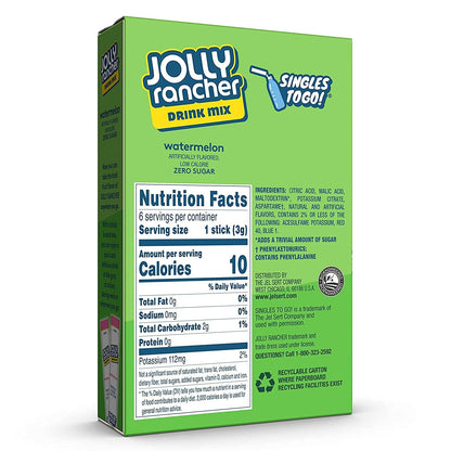 Jolly Rancher Watermelon 6 box of 6 stick - 32 Single Servings - Sugar Free Keto