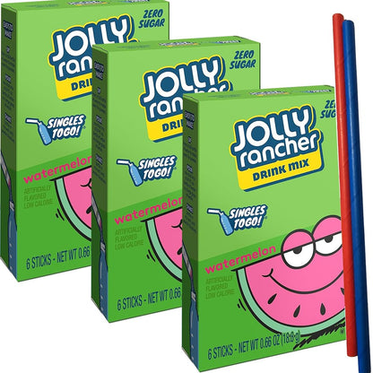 Jolly Rancher Watermelon 3 box of 6 stick - 18 Single Servings - Sugar Free Keto