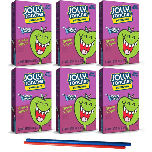 Jolly Rancher Drink Mix - 6 box of Green Apple - 36 Single Servings Sugar Free