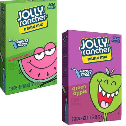 Jolly Rancher Drink Mix 2 box - 1 box Watermelon 1 box Green Apple - 12 Servings