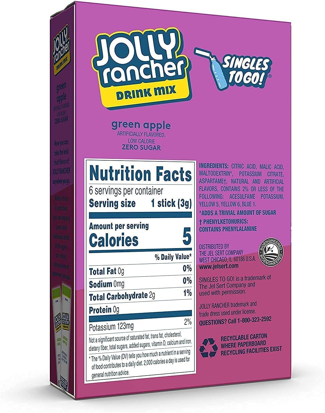 Jolly Rancher Drink Mix - 6 box of Green Apple - 36 Single Servings Sugar Free