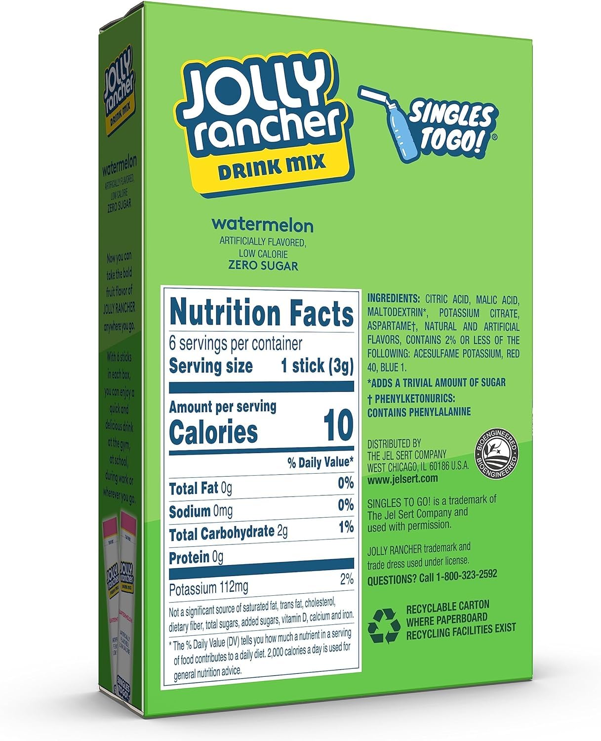 Low Carb Zero Sugar Drink Mix - 1 box of Watermelon - 6 Single Servings - Sugar Free