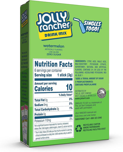 Low Carb Zero Sugar Drink Mix - 1 box of Watermelon - 6 Single Servings - Sugar Free