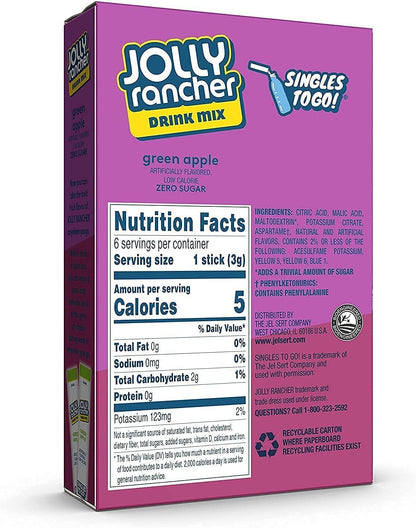 Jolly Rancher Green Apple Keto Sensations: Low Carb Zero Sugar Drink Mix - 1 box of Green Apple - 6 Single Servings - Sugar Free -