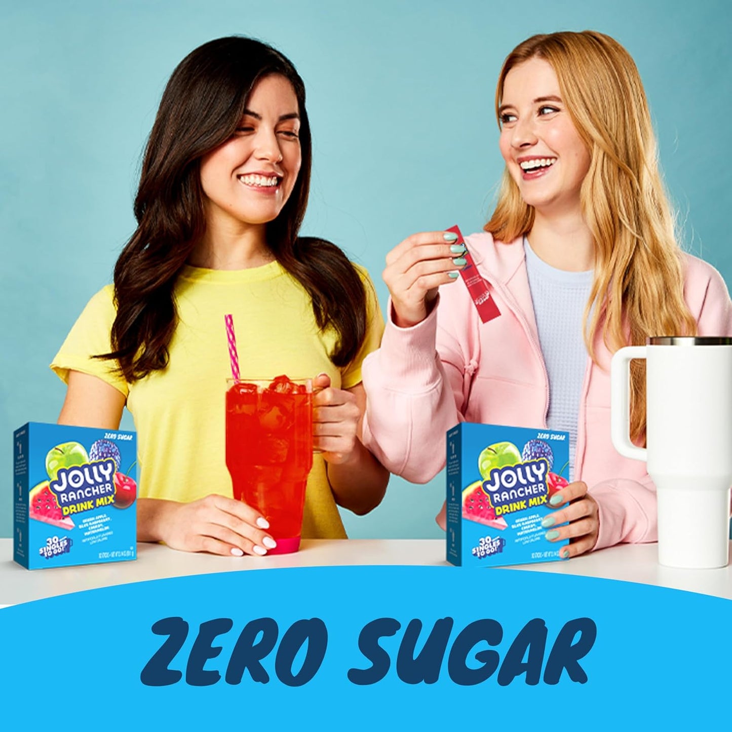 Jolly Rancher Zero Sugar Drink Mix Variety Pack – 30 Singles To Go (89.1g)  – Green Apple, Blue Raspberry, Cherry & Watermelon / Mélange à Boisson Sans Sucre – 30 Portions – Pommes, Framboise Bleue, Cerise & Melon d’Eau