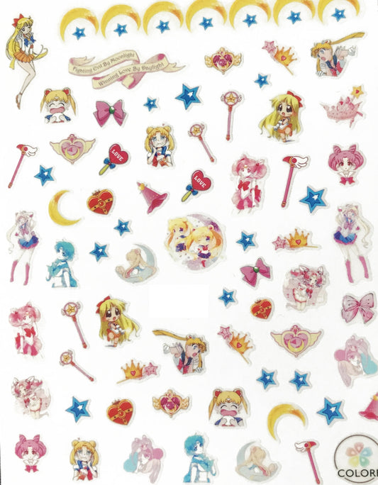 Moon Anime Baby Sailor, Jupiter, Nail Sticker Kawaii Manga Love, Heart, Bows, Planes