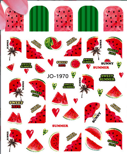 Hello Summer Watermelon Nail Art Stickers – Fresh Juicy Fruit Decals & Sunny Wrap Style Designs for Bright Manicure Sunny Fruit Nail