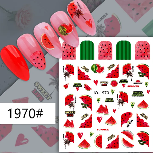 Hello Summer Watermelon Nail Art Stickers – Fresh Juicy Fruit Decals & Sunny Wrap Style Designs for Bright Manicure Sunny Fruit Nail